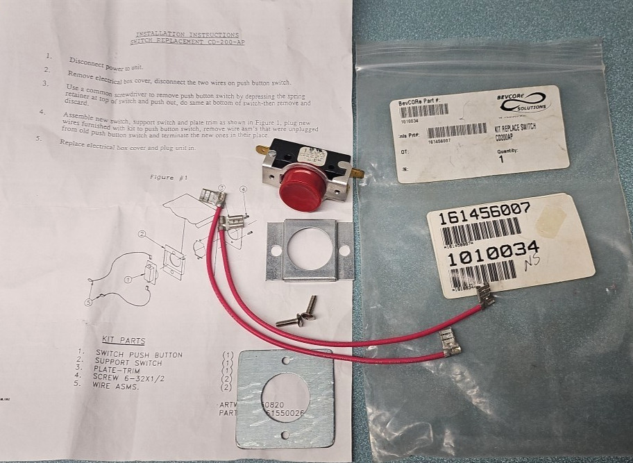 Cornelius 1010034 Switch Replacement Kit RED PUSHBUTTON, BRACKETS, WIRES, SCREWS