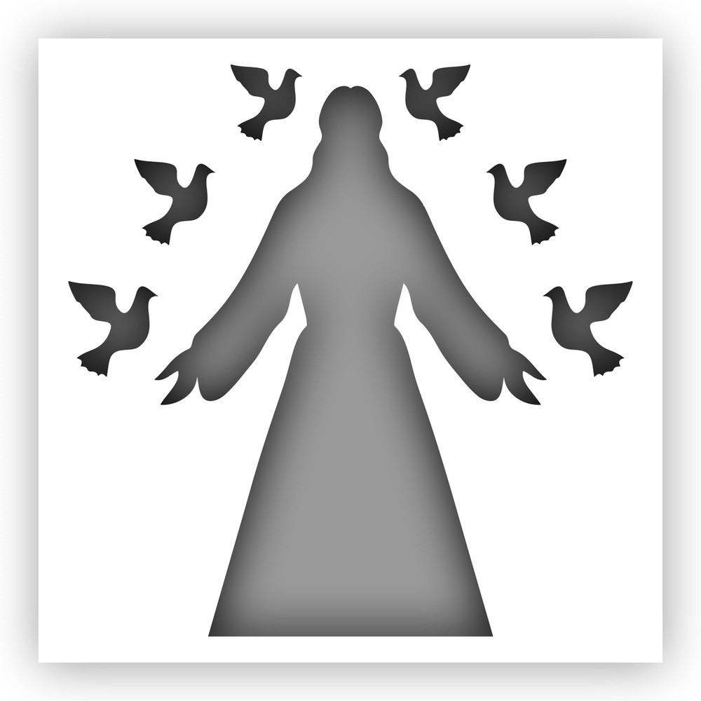 Jesus with Doves Stencil - Choose a Size - Laser-Cut Reusable Plastic