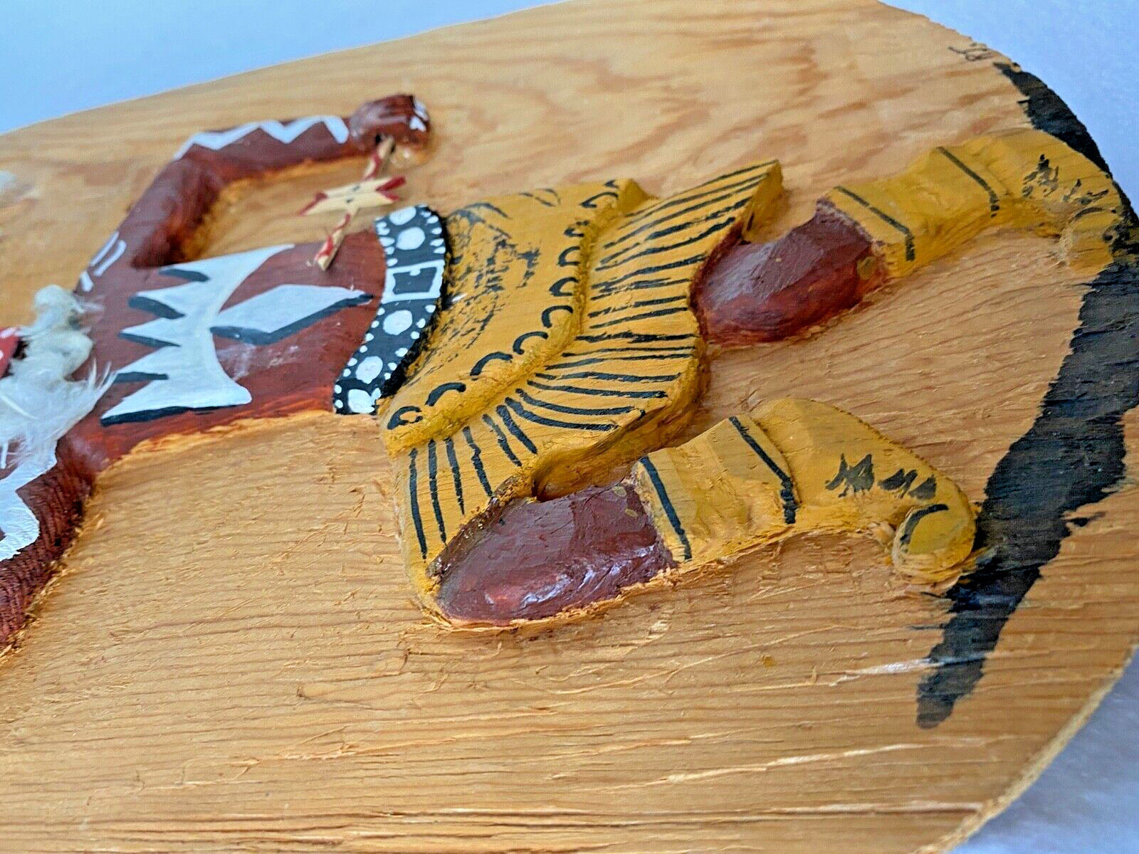 Apache Crown Dancer Art Carved Relief Wood Native American Plaque Signed