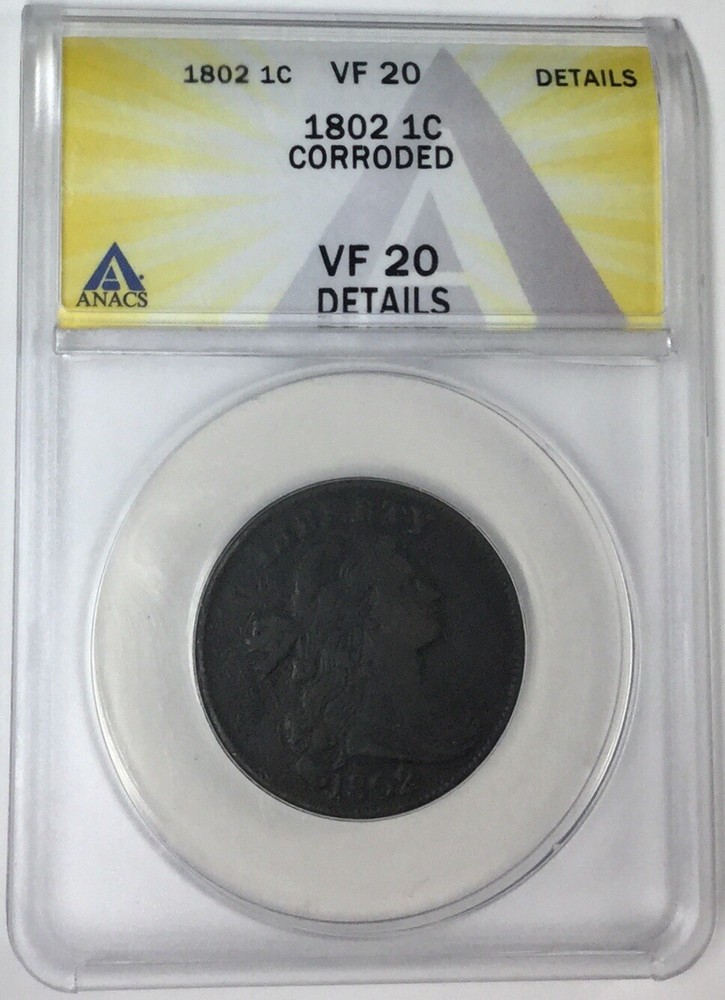 1802 1C Draped Bust Large Cent ANACS VF20 Details #