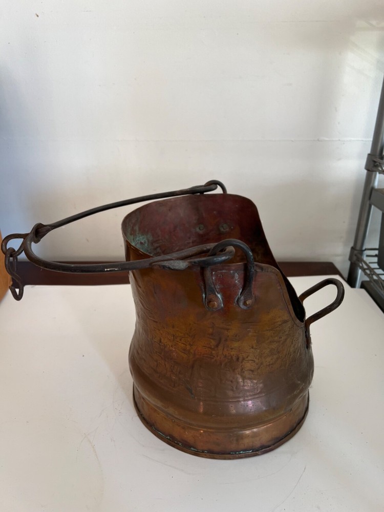 ANTIQUE COPPER COAL ASH SCUTTLE BUCKET