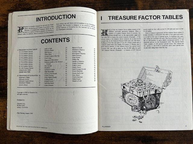 Runequest RPG Plunder 1st Edition 1980