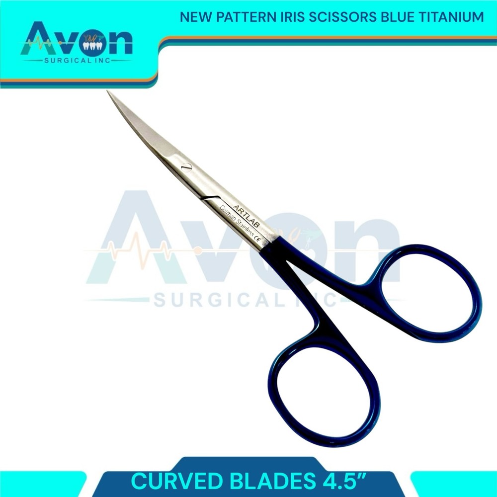 4.5" Iris Scissors Curved Sharp - Blue Titanium Handle - German Stainless (1pc)