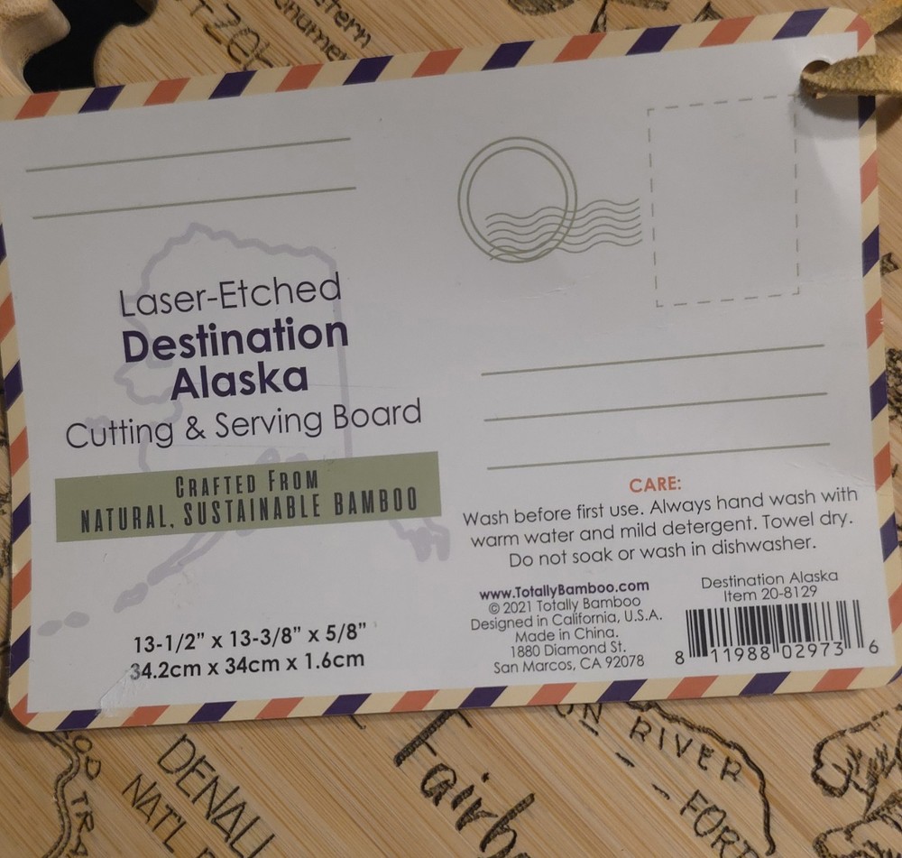 NWT Bamboo State Cutting Board Alaska Map State