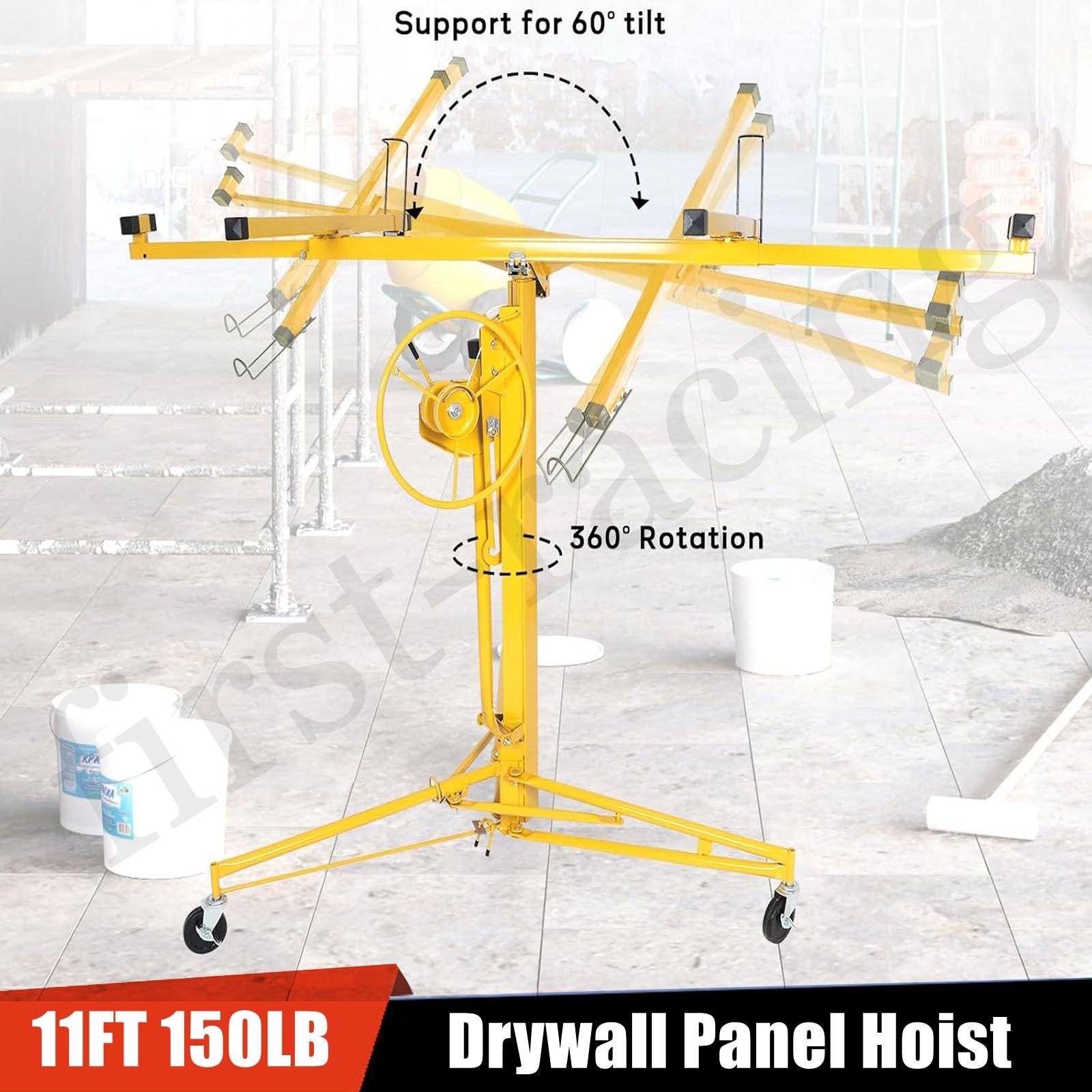 11FT Drywall Lift Panel Hoist Jack Lifter Dry Wall Construction Tool Yellow