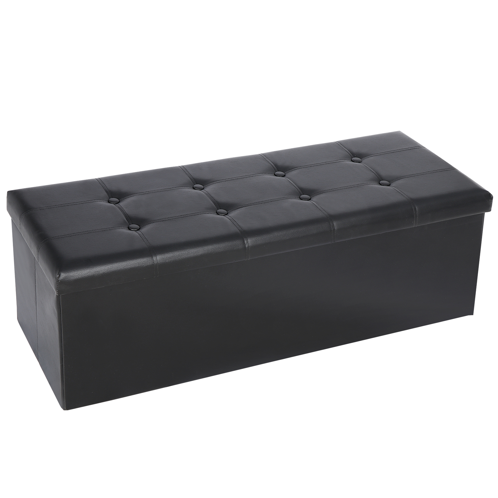 43 Inches Folding Storage Ottoman Bench Storage Chest Footrest wi/ Divider Black