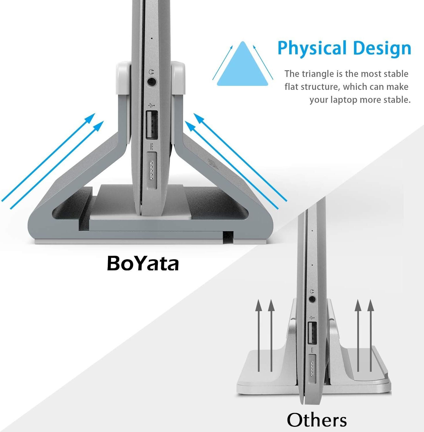 Vertical Aluminum Laptop Holder Desktop Stand with Adjustable Dock, 3 COLOR