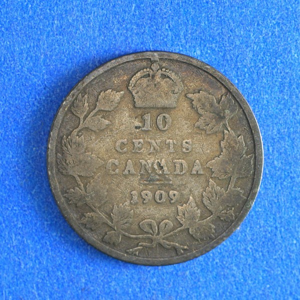1909 Canada 10 cent coin - Broad leaf variety
