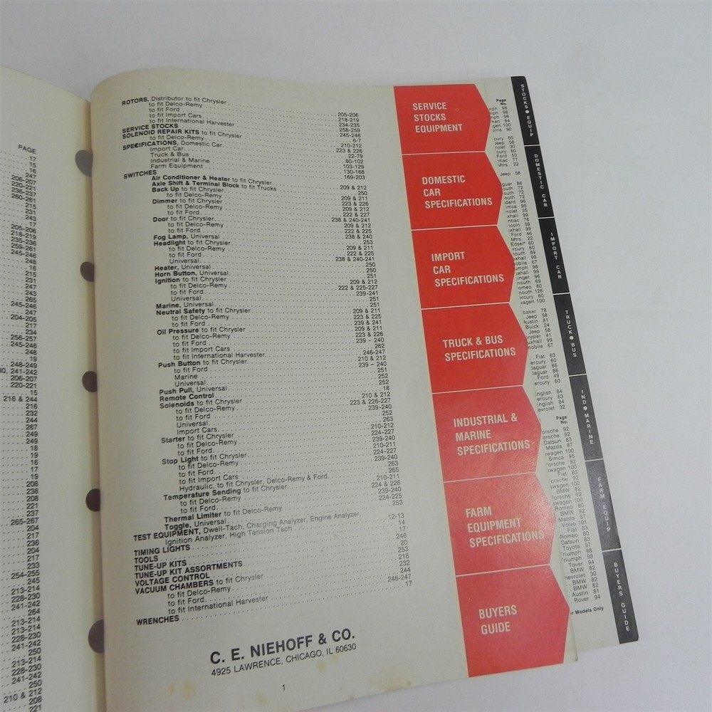 1978 CE NIEHOFF IGNITION ELECTRICAL PARTS CATALOG SPECIFICATIONS GUIDE BOOK