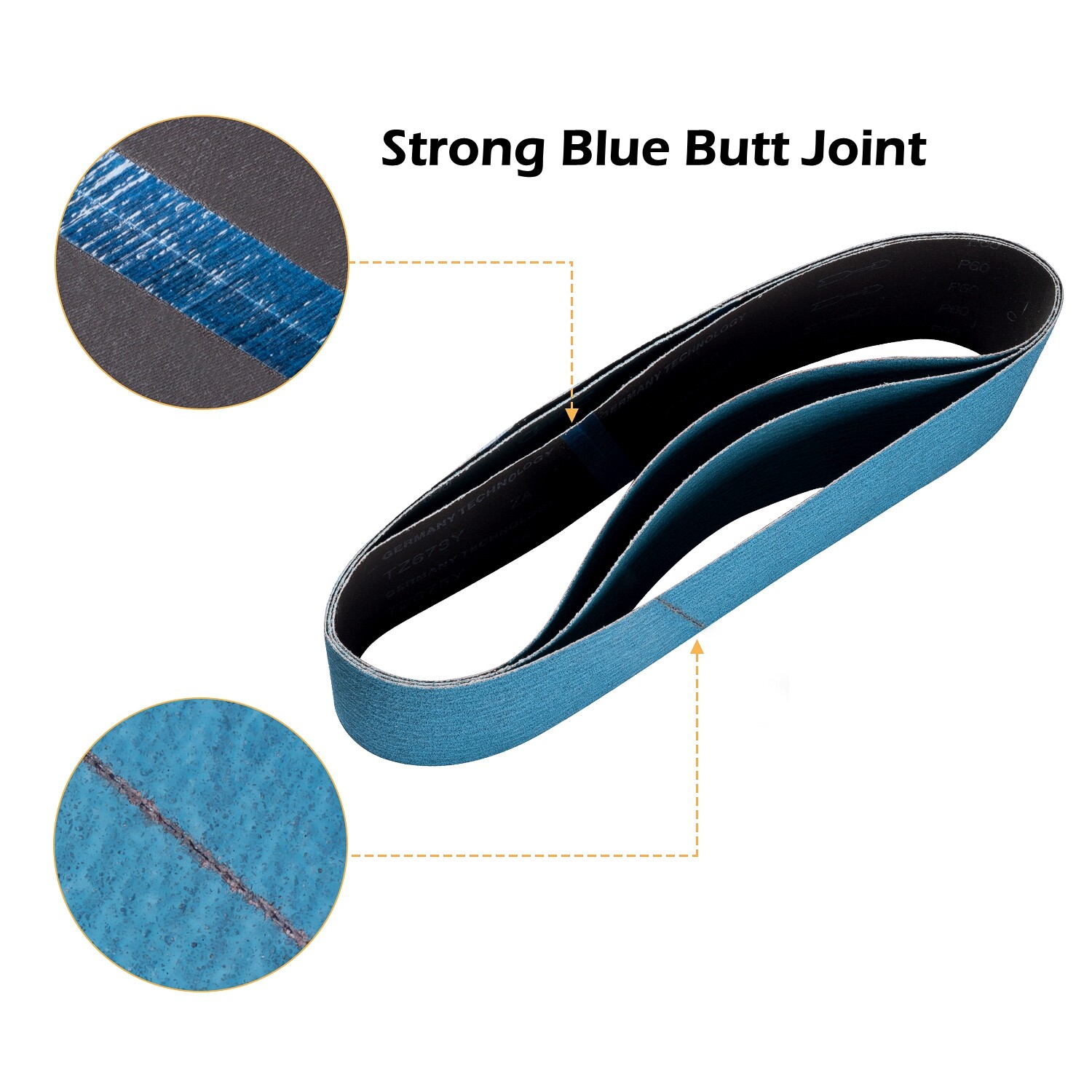 SATC 60 Grit 3 PCS Zirconia Sanding Belts 4 x 36 inch for Metal/Wood Polishing