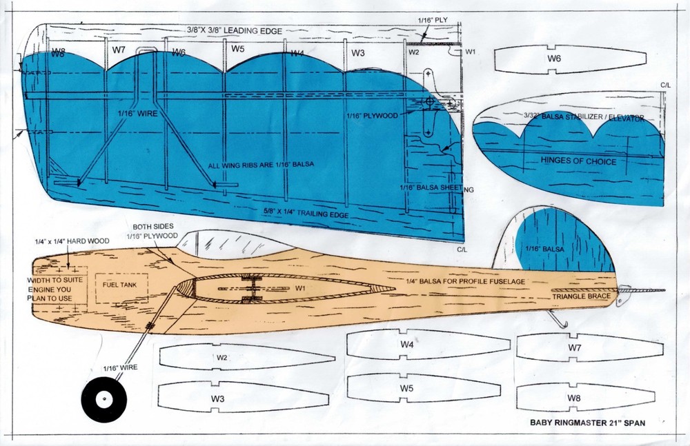 1/2 A profile Baby Ringmaster 21" span  U-Control plans