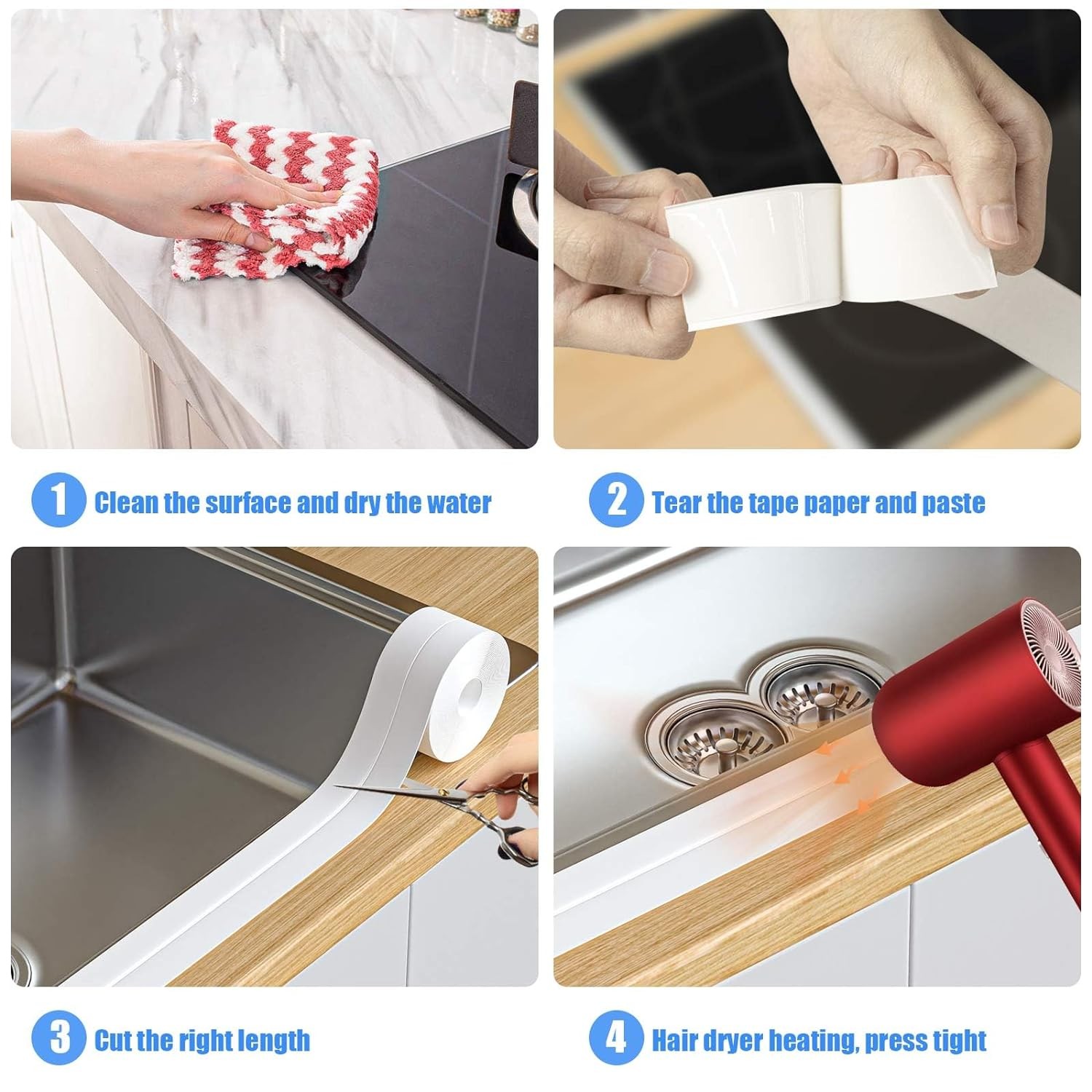 10.5FT PVC Self Adhesive Caulk Sealing Strip Tape For Kitchen Wall Sink Toilet