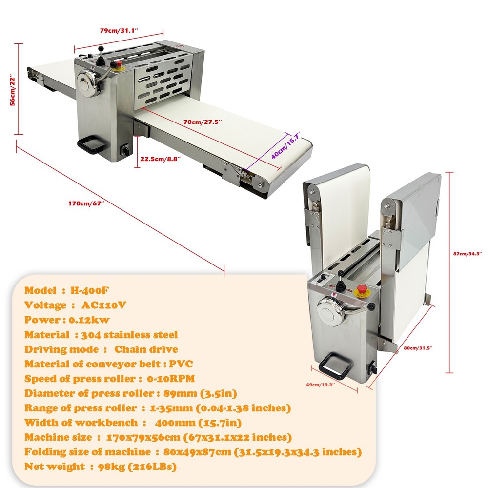 110V Desktop Foldable Dough Sheeter Dough Pressing Machine Puff Pastry Machine