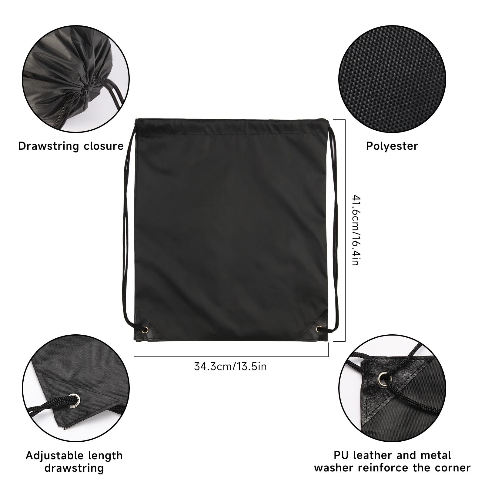 Kuhome 6Pcs Black Drawstring Backpacks Bulk String Bag Cinch Large,