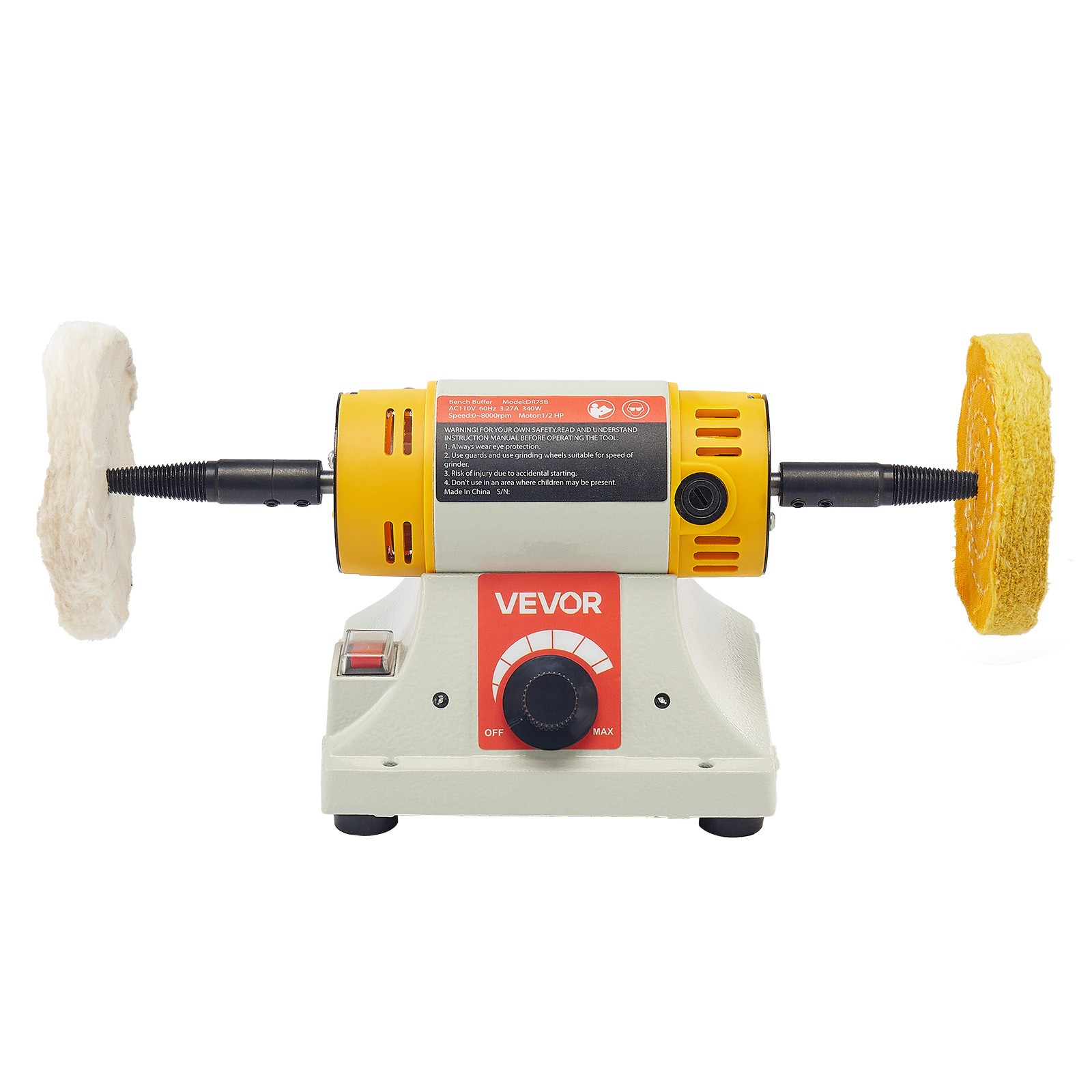 VEVOR 1/2HP Bench Buffer Polisher 0 to 8000RPM with 3-inch & 4-inch Wheels