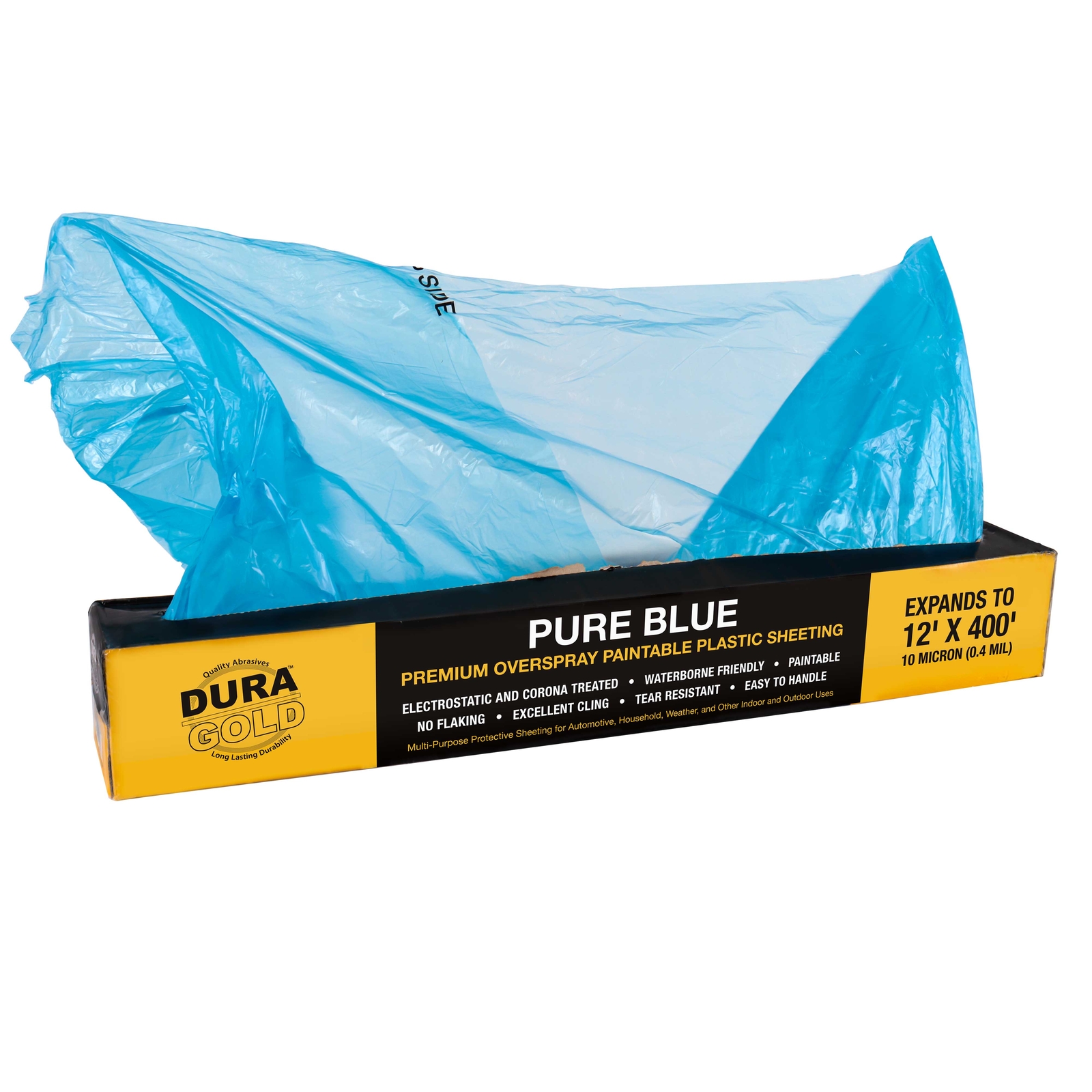 Dura-Gold 12' x 400' Roll Pure Blue Premium Overspray Paintable Plastic Sheeting