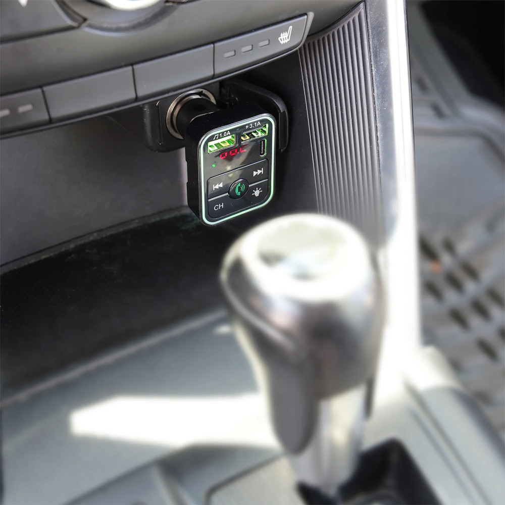 . Bluetooth FM Car Charger with LCD Screen, Type C, Wirelessly Stream Calls