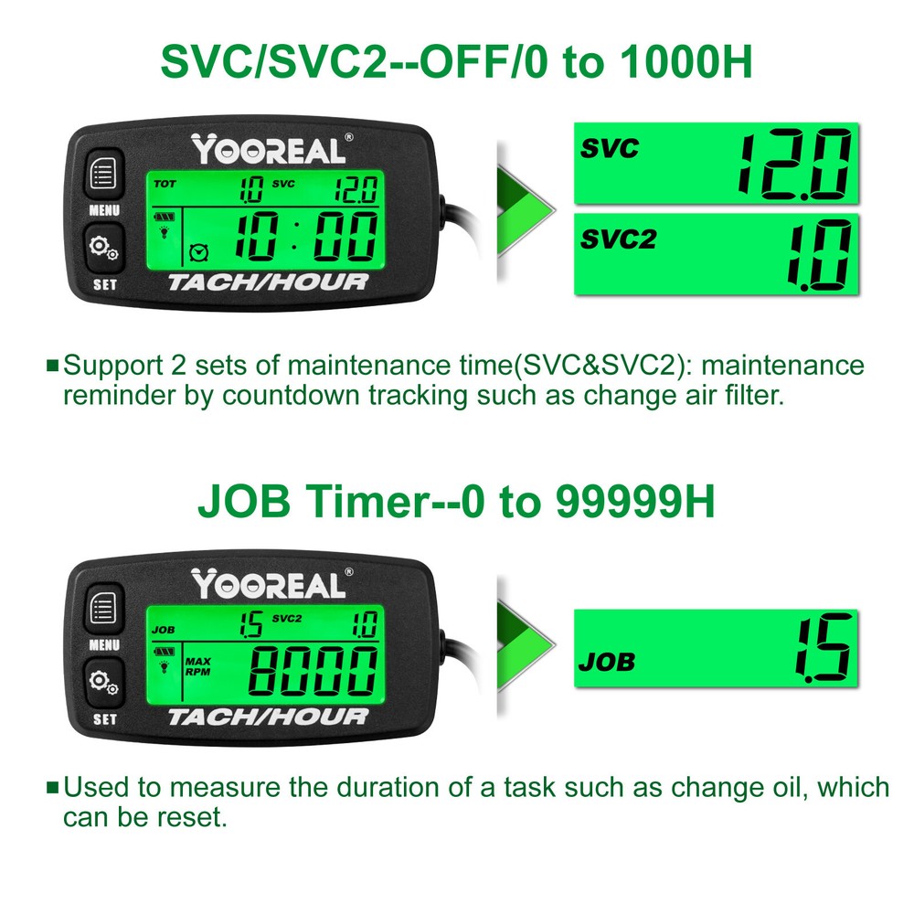 Yooreal Digital Hour Meter,Tachometer Maintenance Reminders