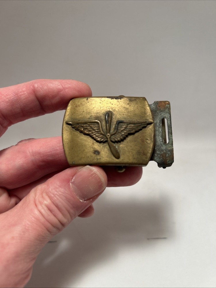 WW2 Original Solid Brass Wings & Propeller Belt Buckle USAAC