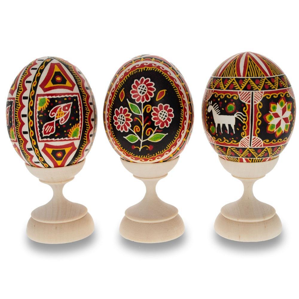 Set of 3 Unfinished Blank Wooden Ukrainian Easter Egg Stand Holder Display 1.5