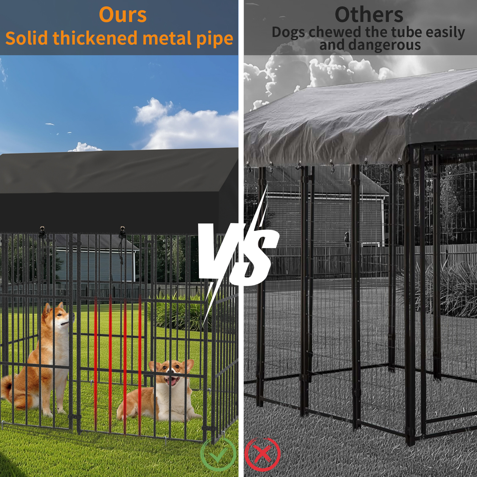 Heavy Duty Dog Kennel Upgrade Antirust Metal Pet Playpen Large Animal Cage House