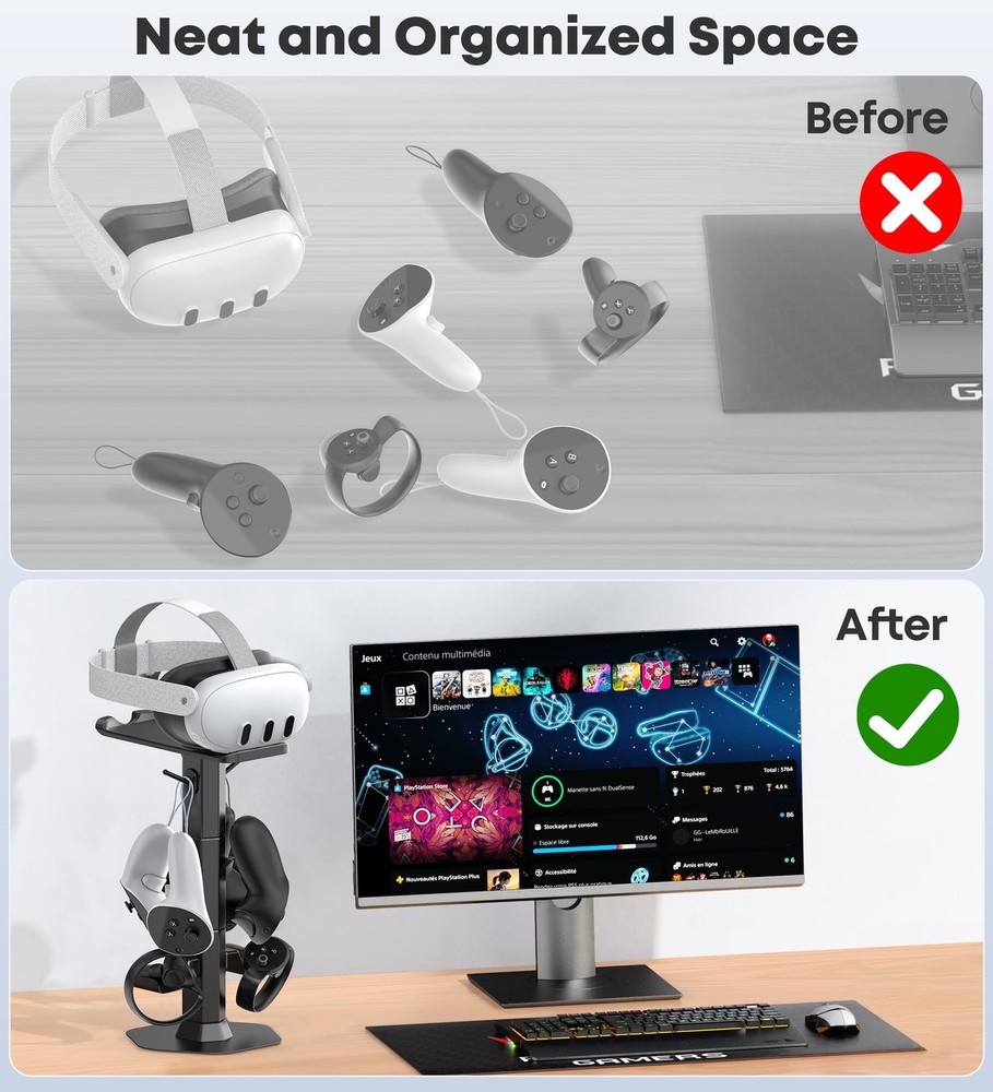 Headphone & Controller Stand with VR Holder Stand for Desk, Universal VR2 Gam...
