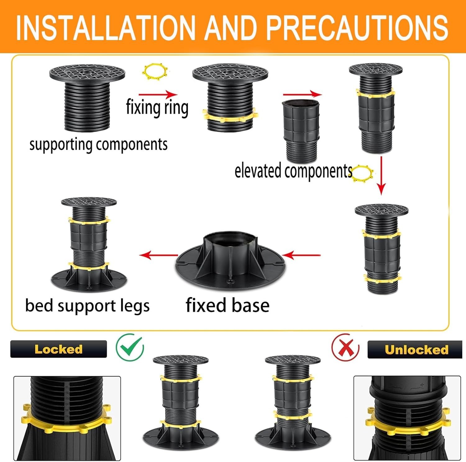 4 Pcs Adjustable Height Bed Support Legs 8.5-14.17 inch