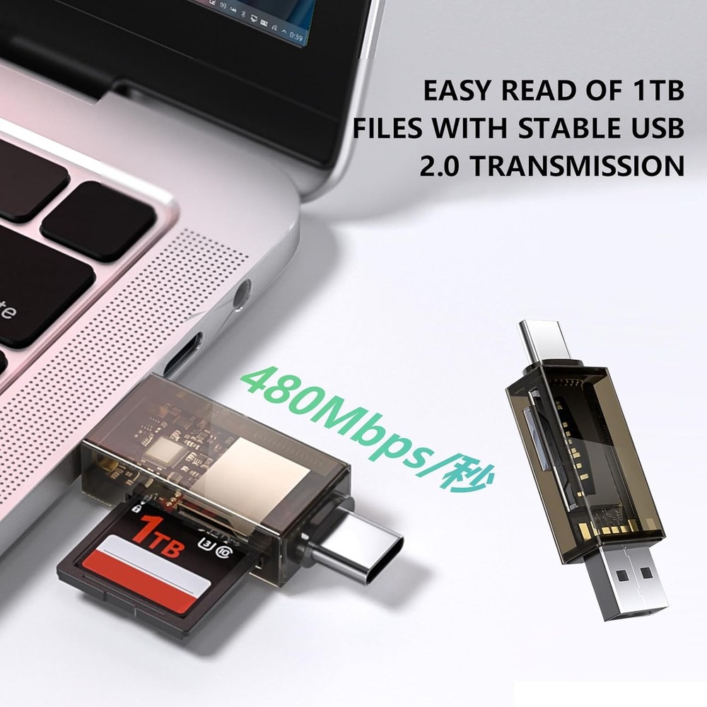 SD Card Reader, QimKero Dual Connector USB 2.0/USB-C Memory CardReader Brown