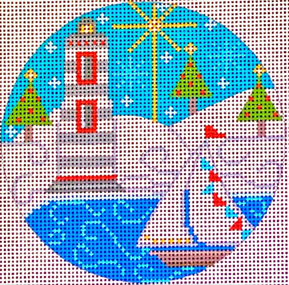 Needlepoint Handpainted Danji Christmas Lighthouse #2  4"