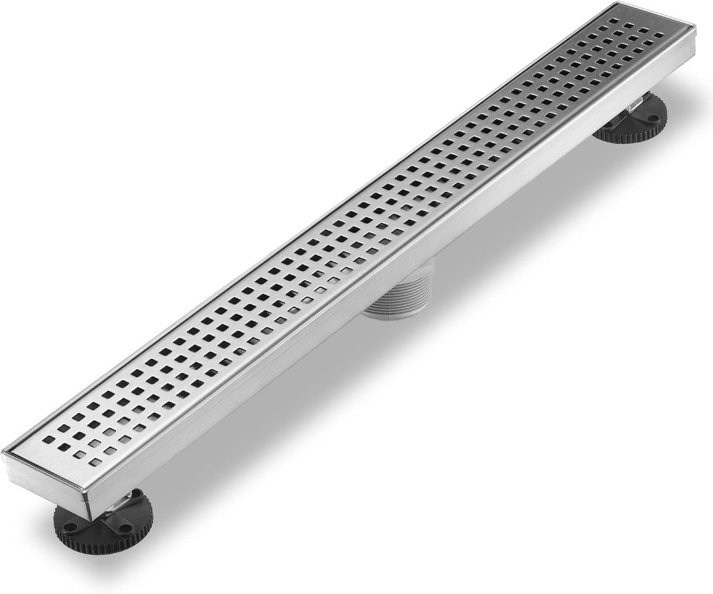 Sharp-tec 32 inch Linear Shower Drain, Brushed Rectangular Floor Drain, V-Shape