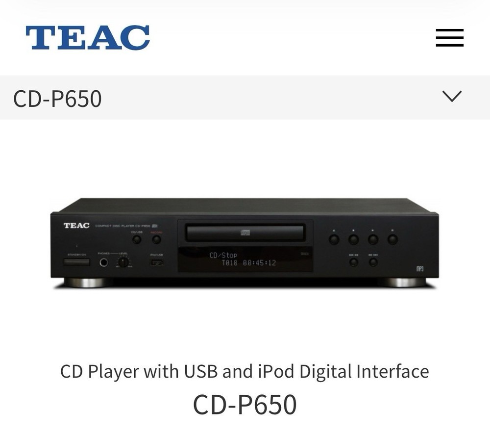 TEAC CD-P650 CD Player with USB and iPod Digital Interface Black From CD To USB