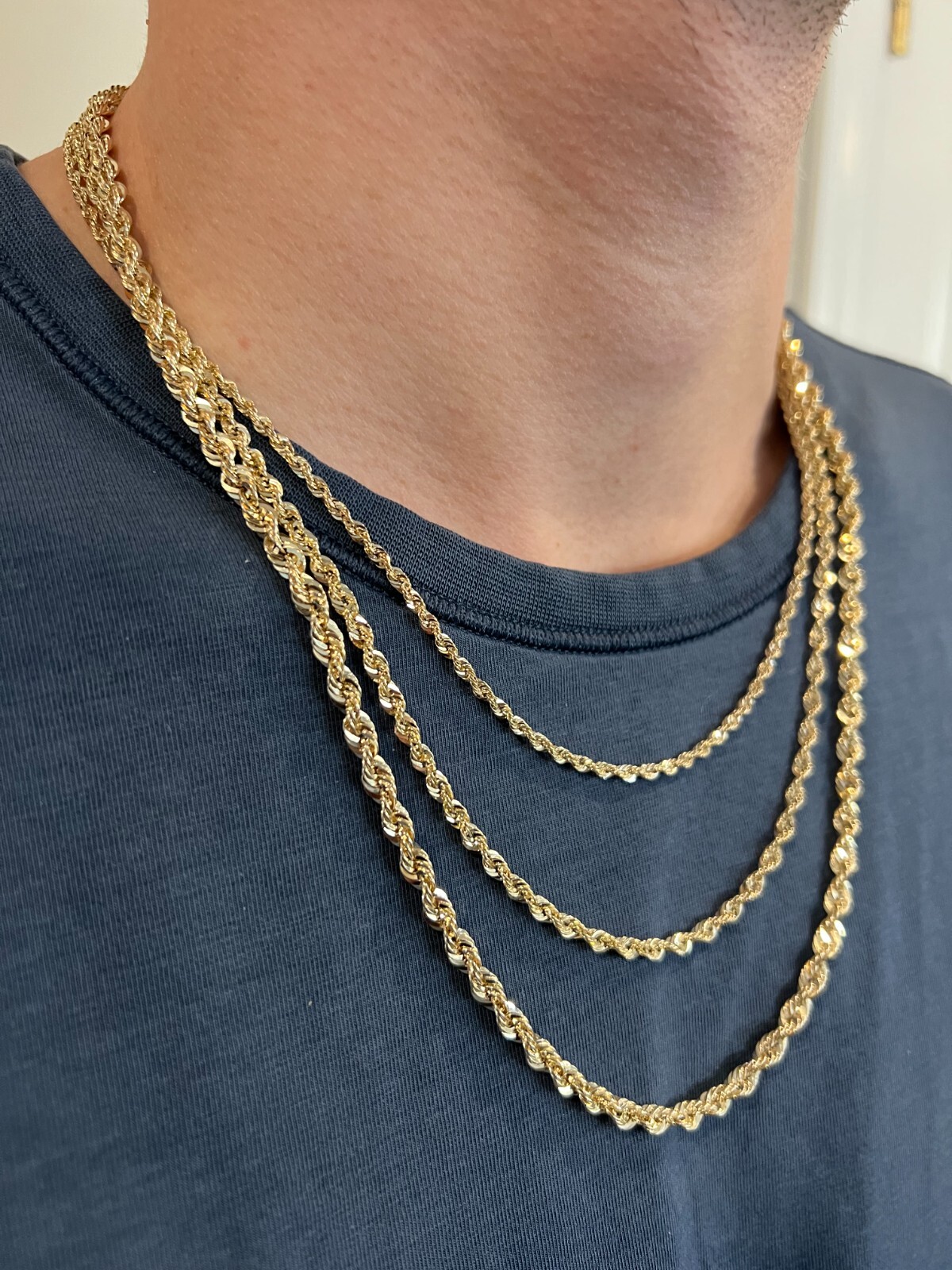 Men's Women's Real 10k Yellow Gold Hollow Rope Chain Necklace 1.5mm-4.5mm 16-30"