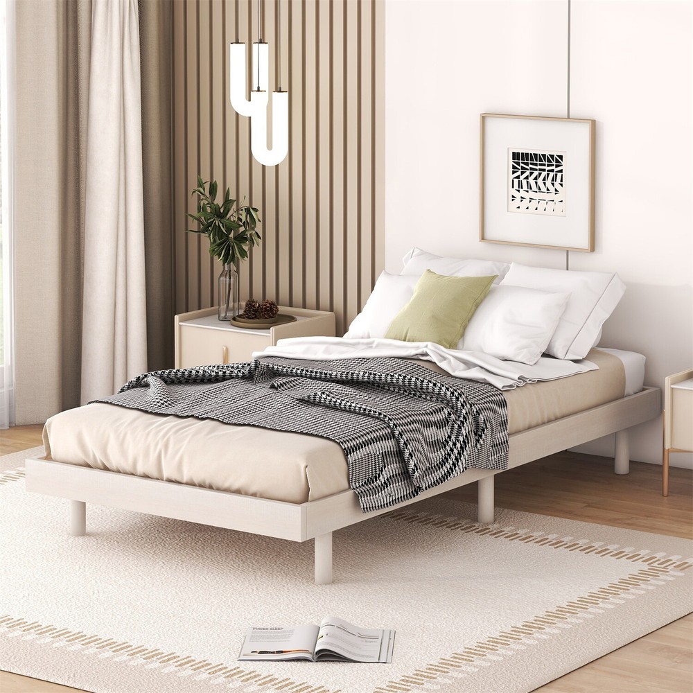 Twin/Full/Queen Size Floating Bed Frame Wood Platform Bed Frame w/ Headboard