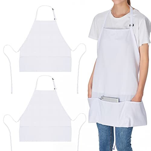 2 Pack 3 Pockets Adjustable Bib Apron Chef Kitchen Cooking Polyester White