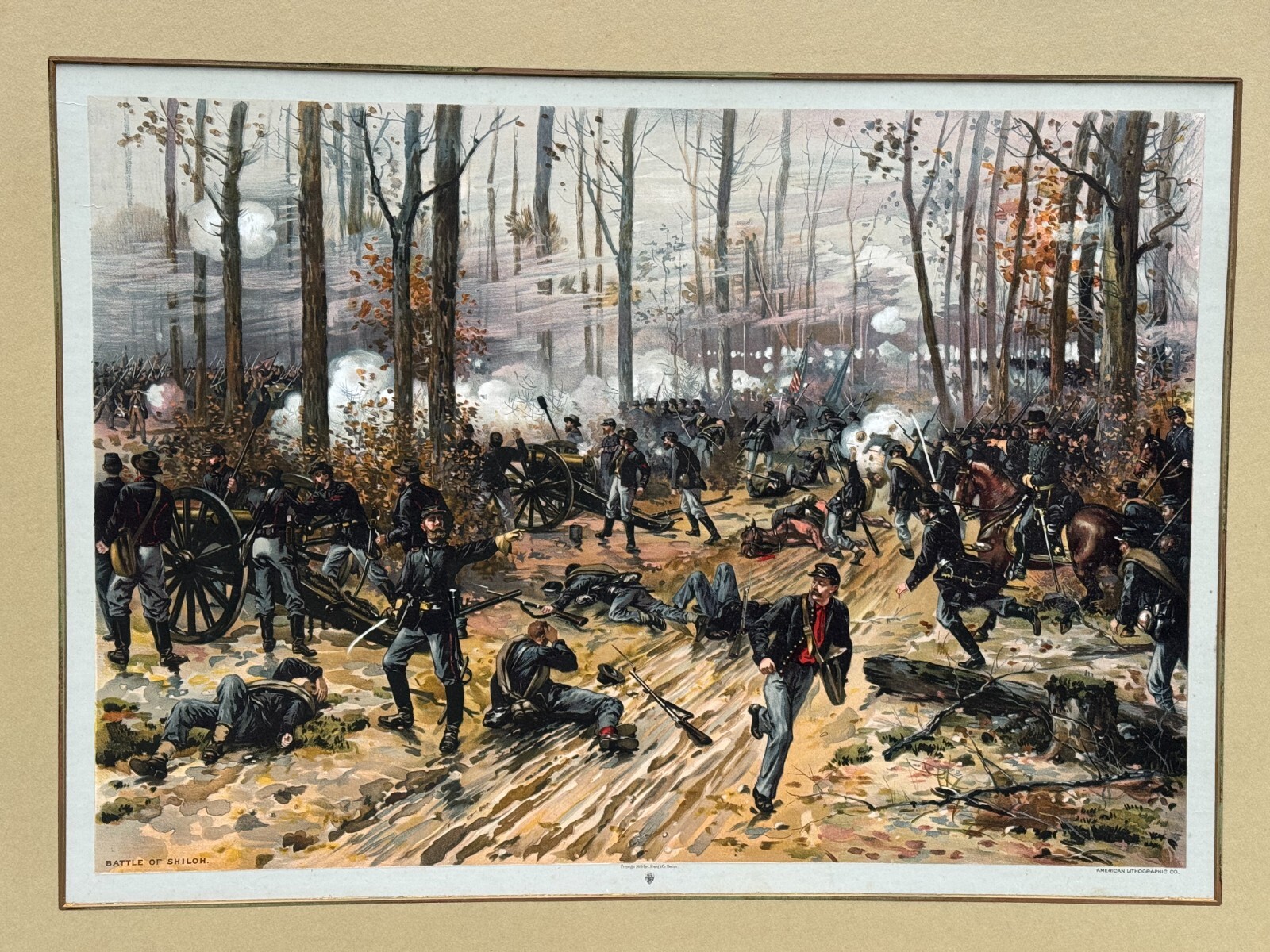 BATTLE OF SHILOH PITTSBURG ORIGINAL CIVIL WAR LITHOGRAPH L. PRANG 1888 BOSTON