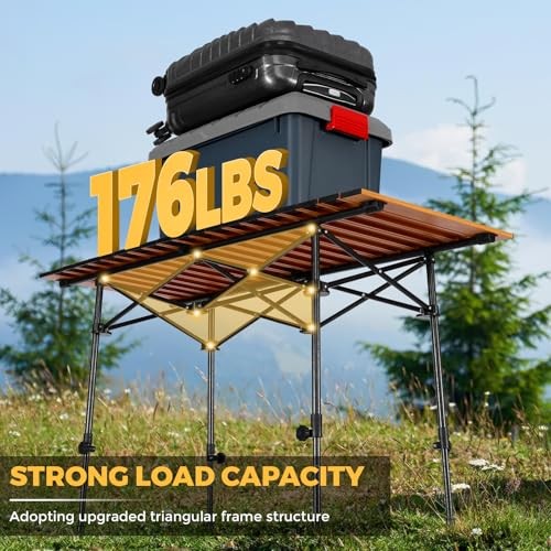 Portable Folding Camping Table, 4-6 Wood Grain-adjustable Table Legs-foldable