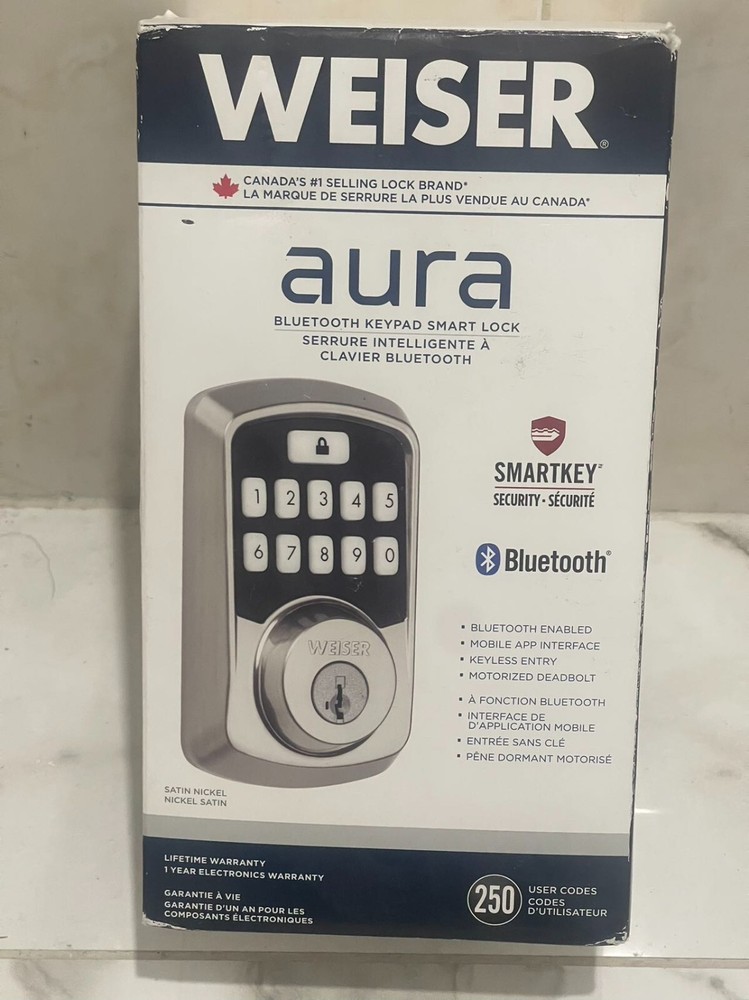 Weiser Aura Bluetooth Keypad Smart Door Lock Deadbolt (Black & Silver)