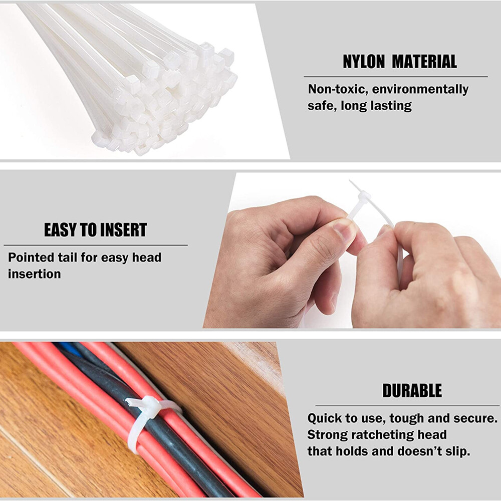 100-200Pcs Cable Ties 4" / 14" Heavy Duty Nylon Wrap Wire Zip Ties UV Resistant
