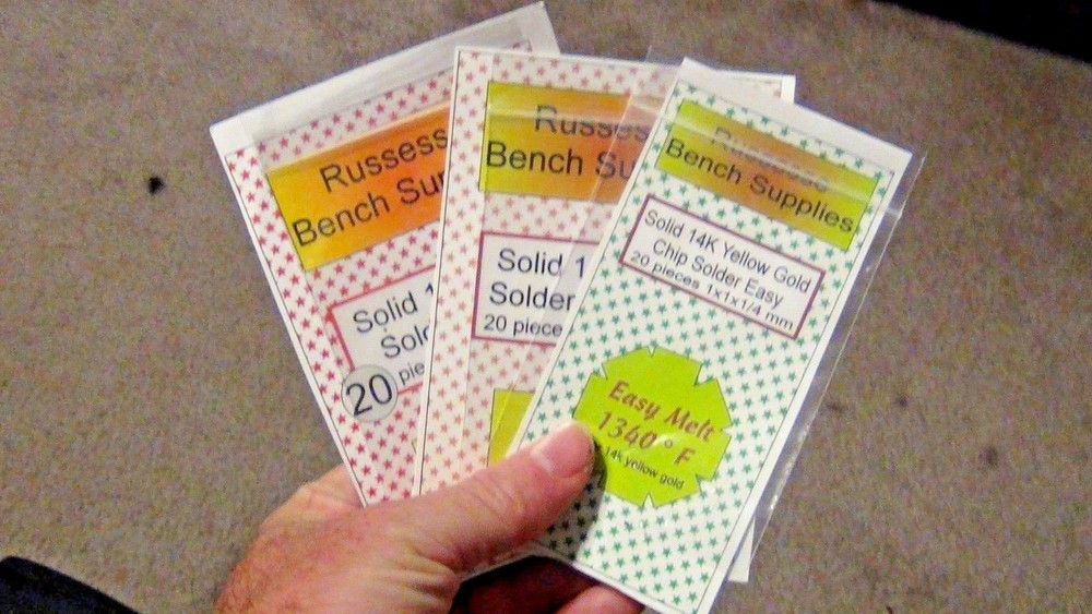 Solid 14k yellow solder chips progressive Easy Medium Hard 3 pack 20 each 1x1 MM