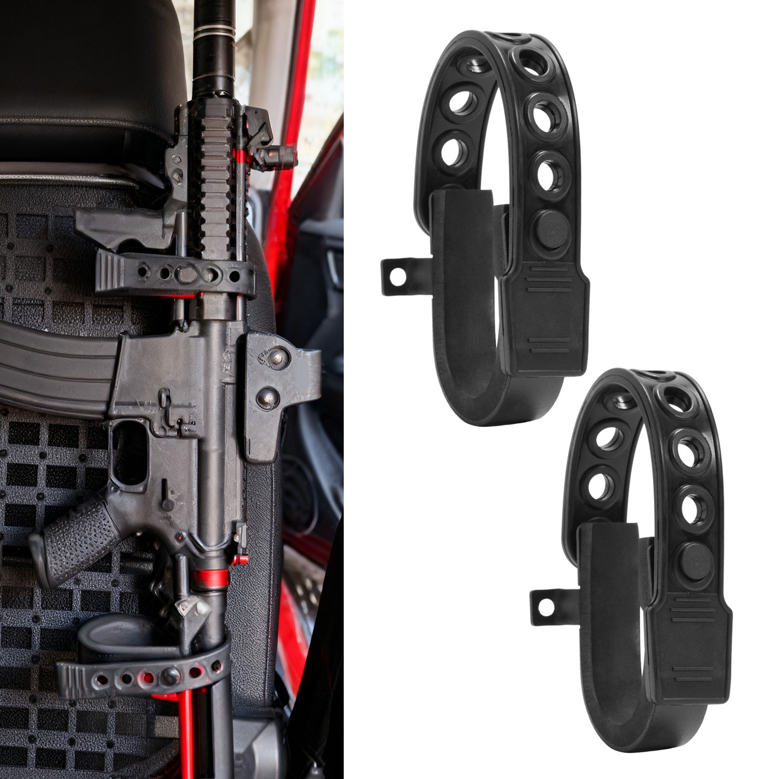 Powder Coated Rubber Gun Rack Straps 2 Pack For Seat Back MOLLE Panel Mounting