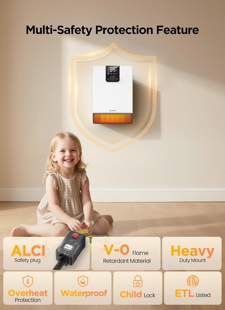 1500W Wall Mounted Heater with Digital Display, Remote & App Control