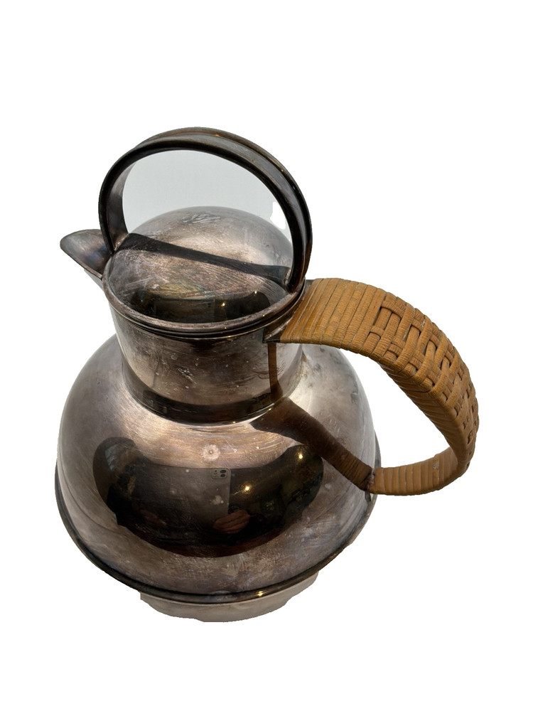 BergHOFF Apollo Stainless Steel Insulated Carafe Wicker Handle Belgium Vintage