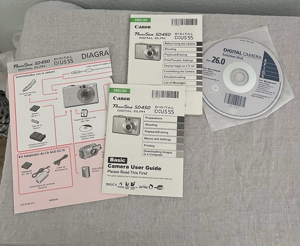 Canon PowerShot SD450 Camera Instruction Manual User GUIDES Basic n Advanced CD