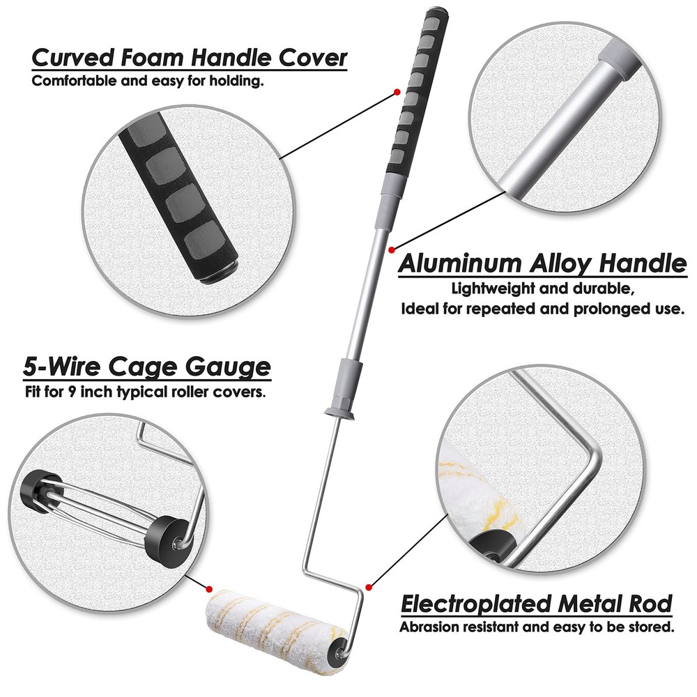 PinStone 6pcs House Paint Roller Kit, 9 inch Extendable Frame with 5...