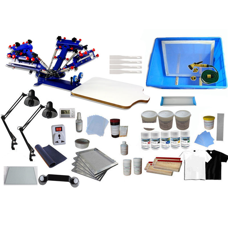 Adjustable 4 Color Screen Printing Press Kit Bundle Material Exposure Unit New