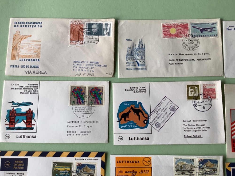 Airmail flight cover mixed world 9 items Ref A1463