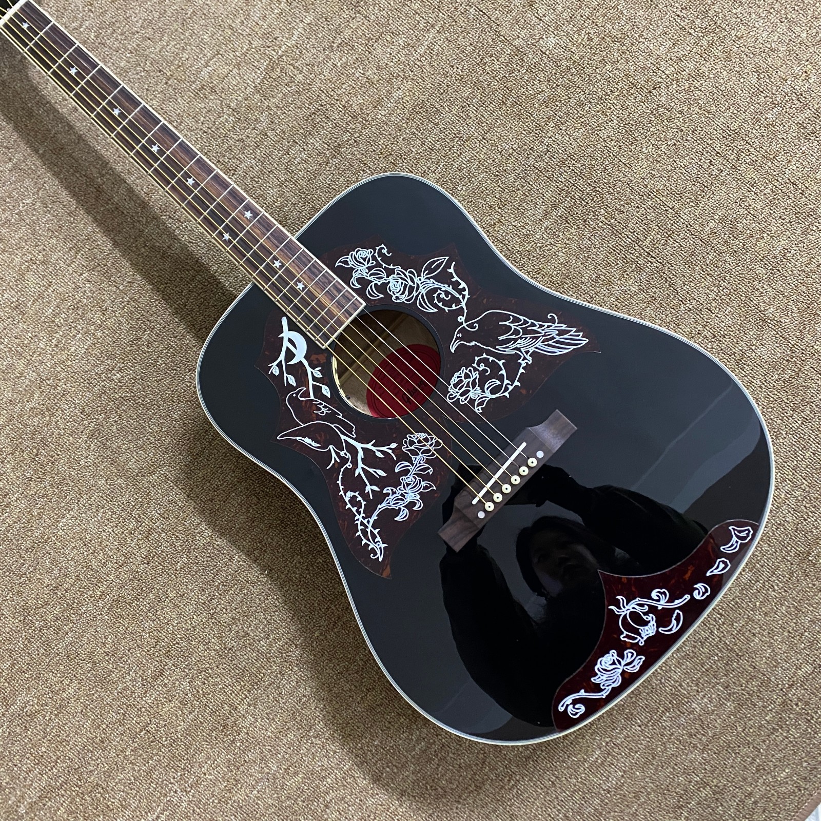 Black raven acoustic electric guitar rosewood fingerboard Free Shipping