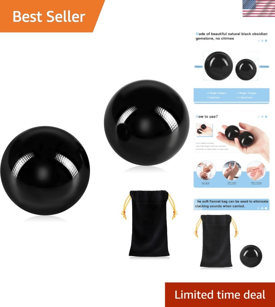 Black Obsidian 2-Inch Baoding Balls for Hand Exercise & Relaxation