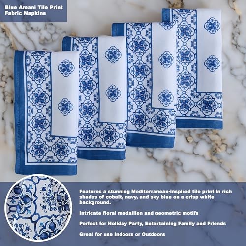 60 x 84 Inch Rectangle Fabric Tablecloth, Blue Amani 84" x 60" (Rectangular)