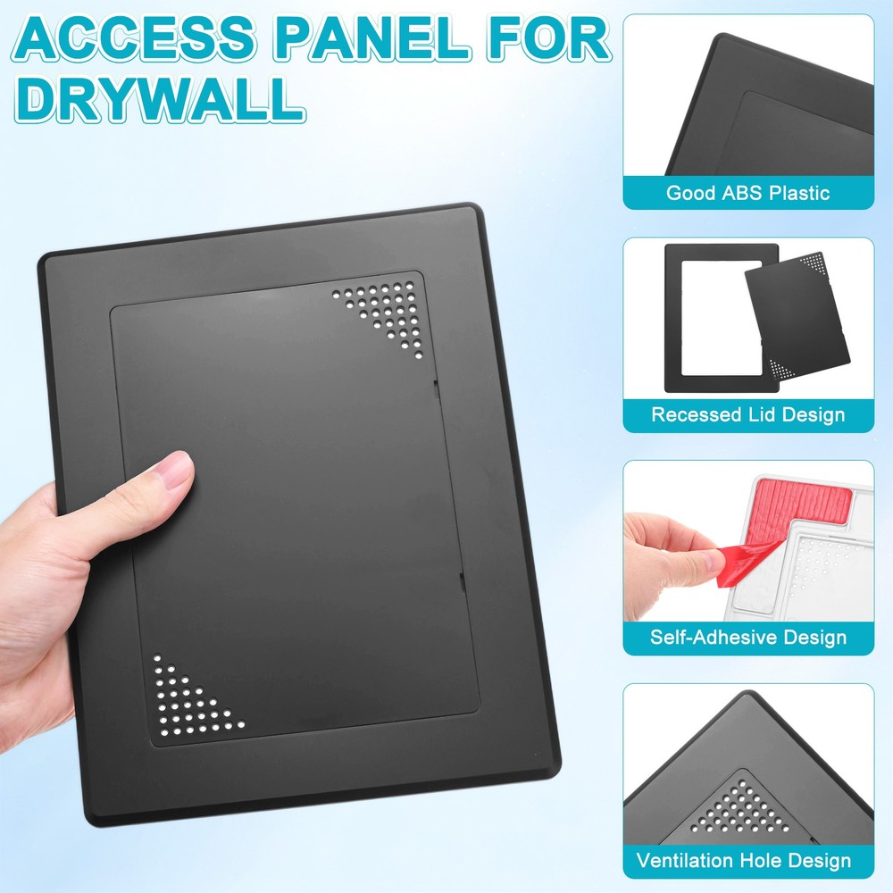 2-Pack Access Panel for Drywall, 7x5" Plastic [Black, Vented Rectangle]